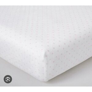 Pottery Barn Kids Chamois Crib Sheet Organic Cotton Pink Polka Dots Girl